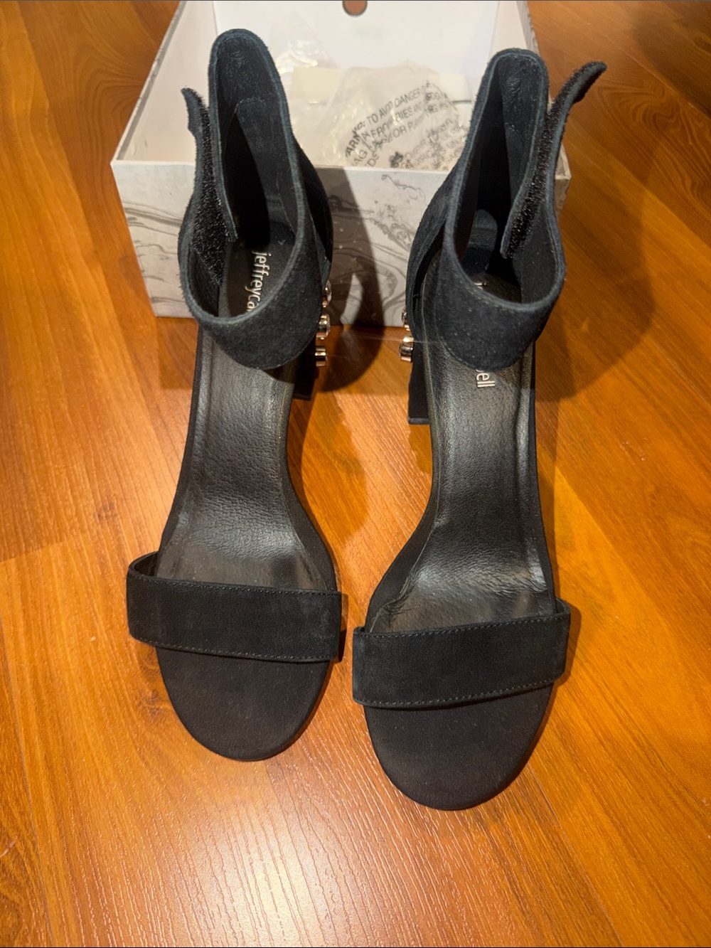 Jeffrey Campbell Black Suede Ankle-Strap Block Heels